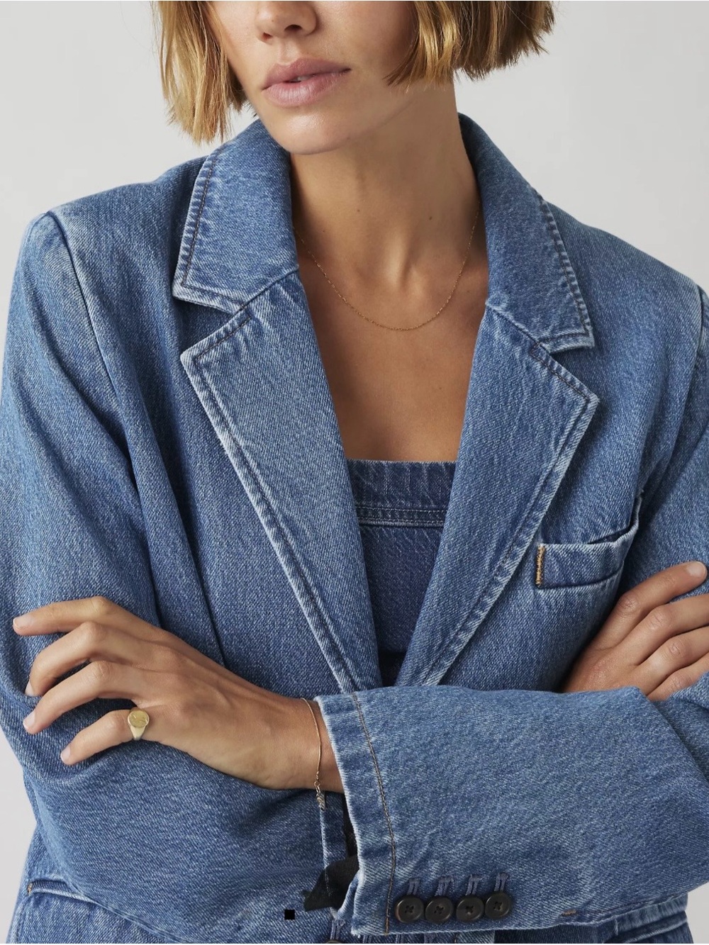 Levi’s Stella Relaxed Denim Blazer, Blue Medium Wash, NWT, Women’s Size Small - Picture 3 of 15